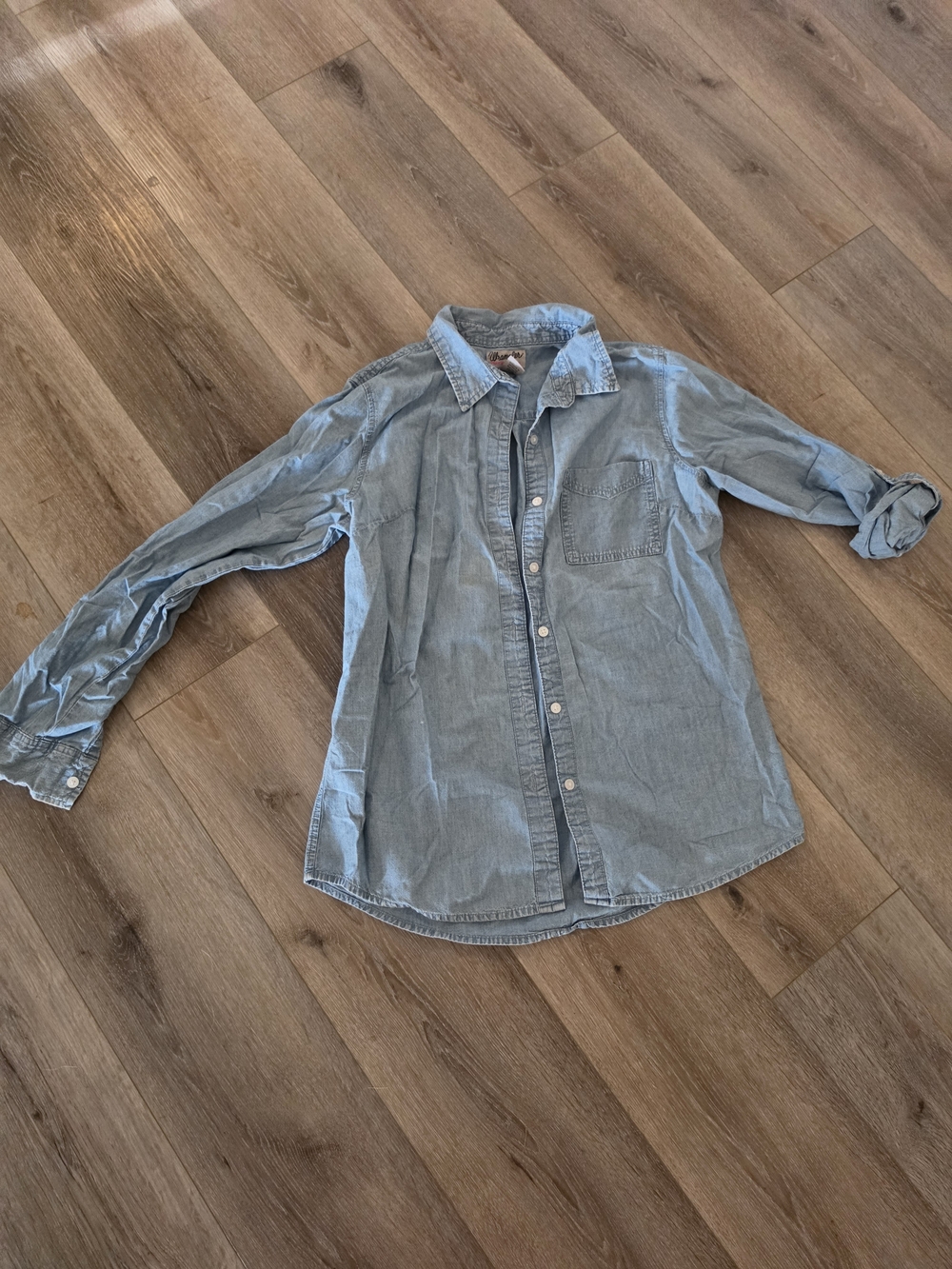 Western Light Blue Denim Button-Down Shirt for Woman
